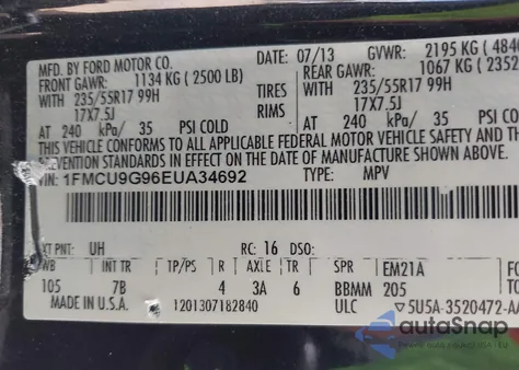 2014 Ford Escape Se из США, поврежденный, VIN 1FMCU9G96EUA34692